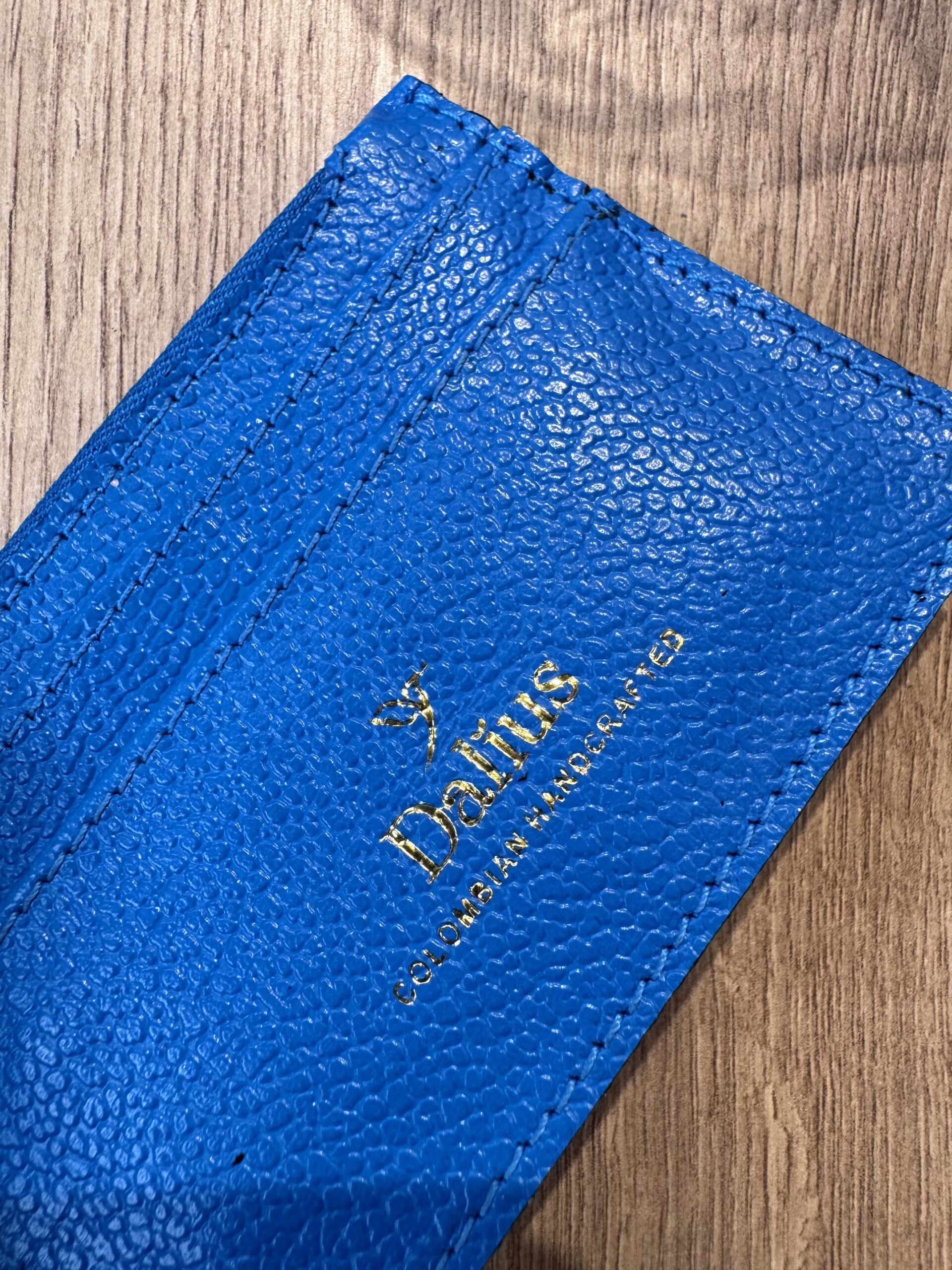 Mini Tarjetero en cuero azul cerúleo - Imagen 2