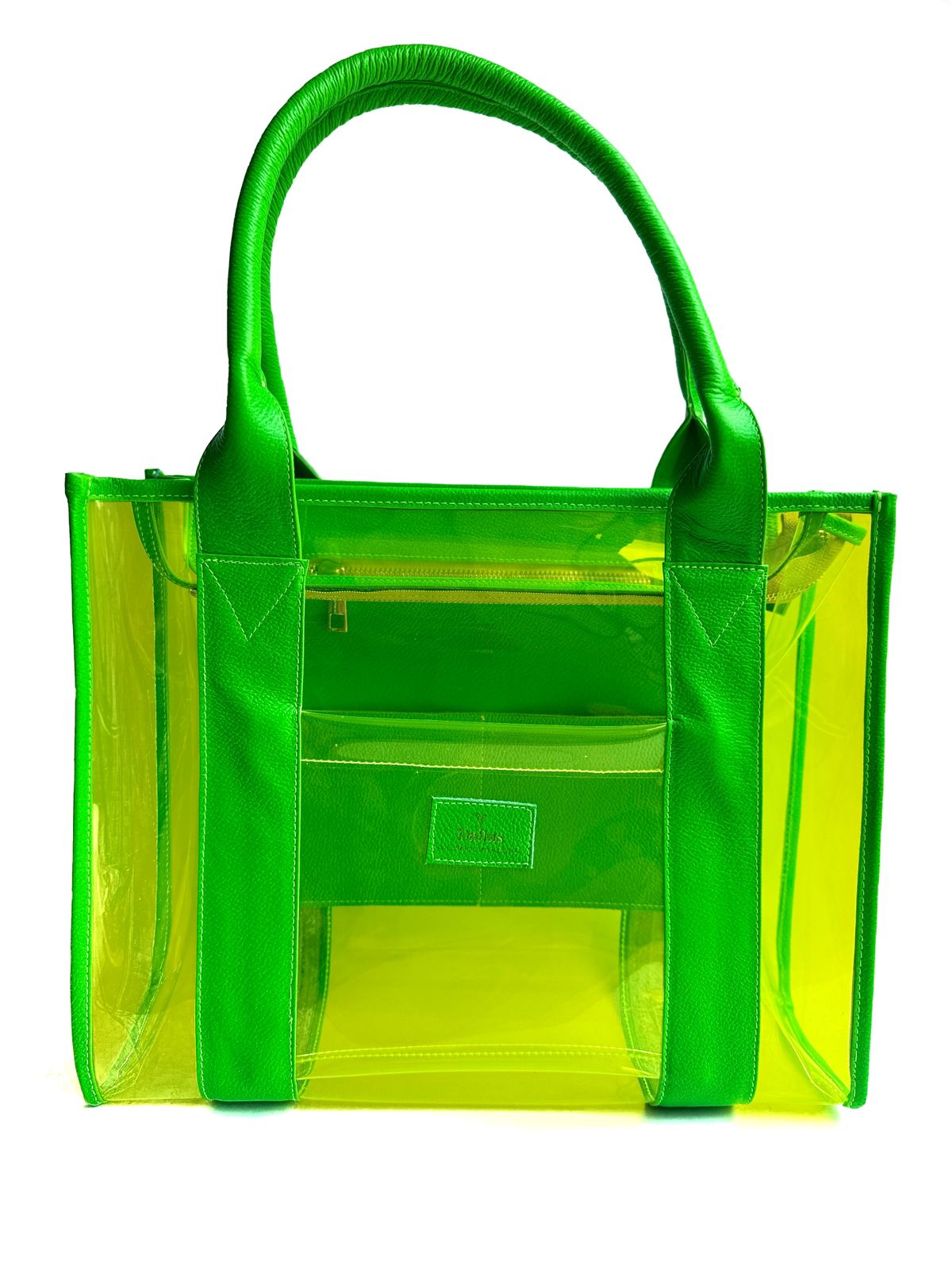 Bolso Tote transparente verde neón - Imagen 2