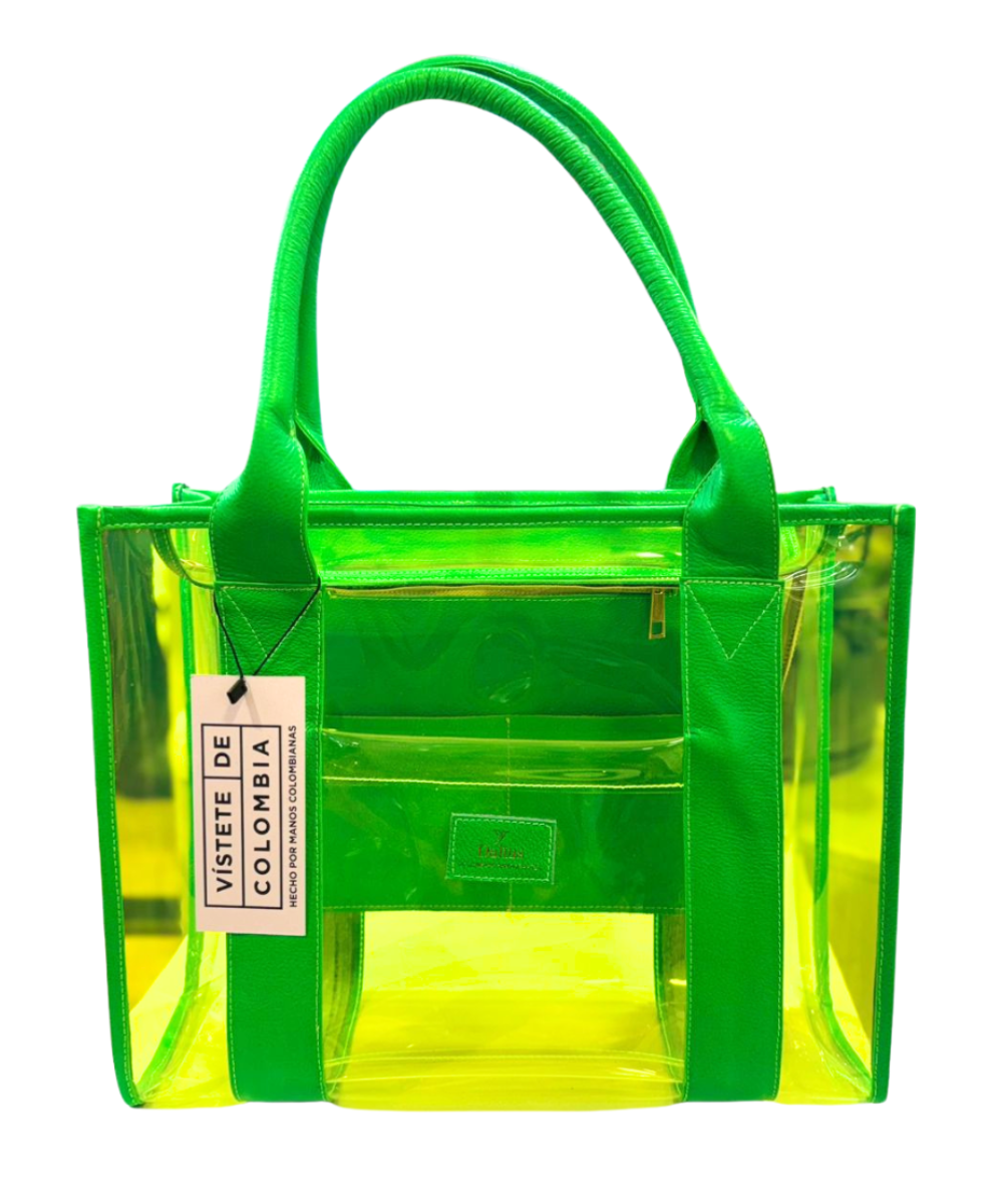 Bolso Tote transparente verde neón