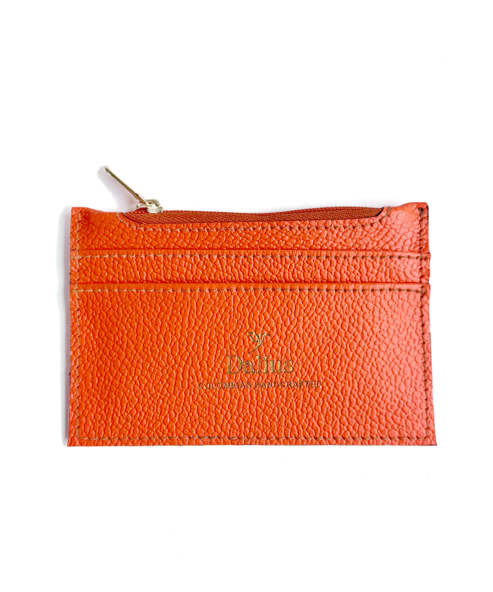 Mini Tarjeteros en cuero naranja neon