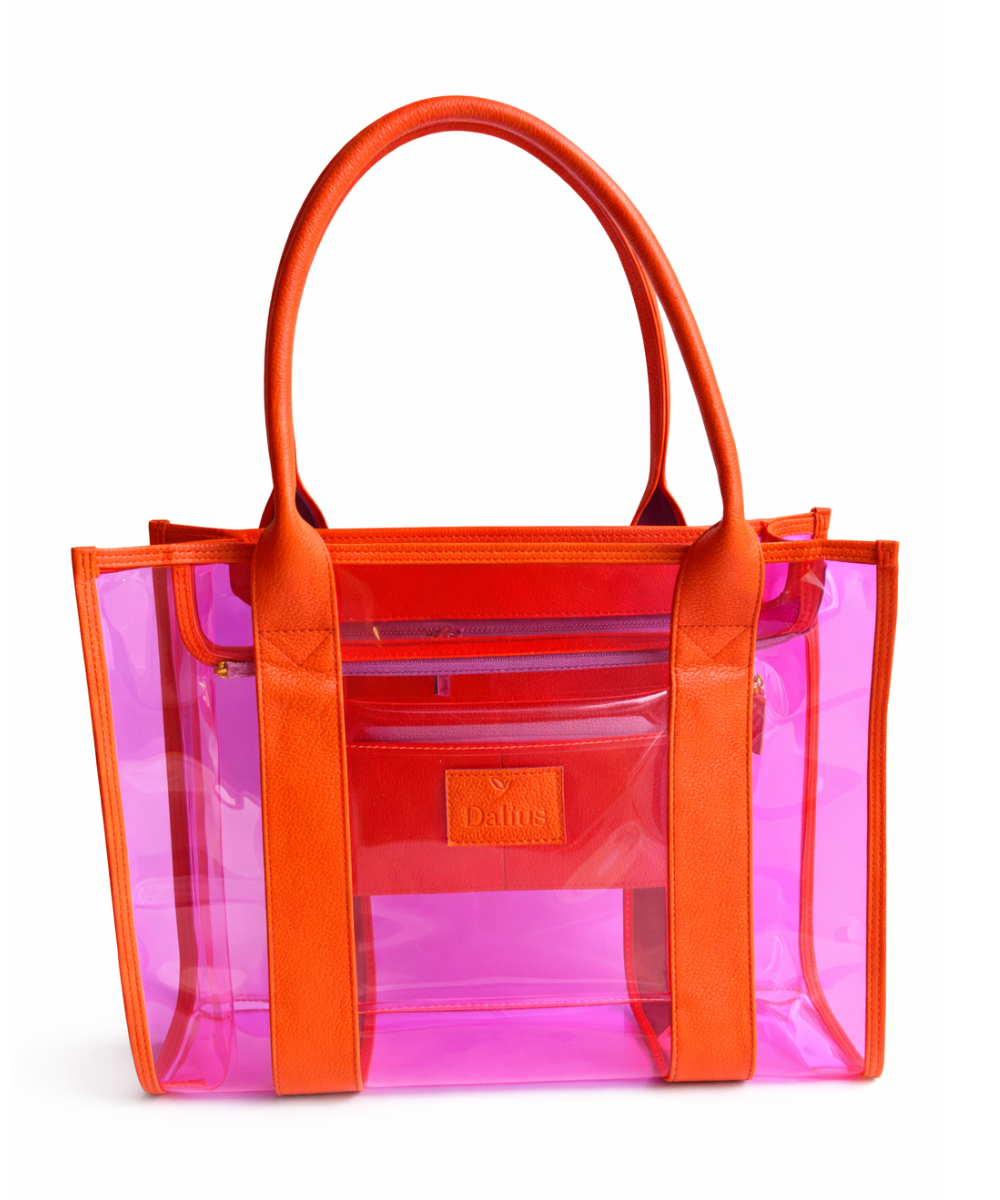Bolso Tote transparente naranja neón