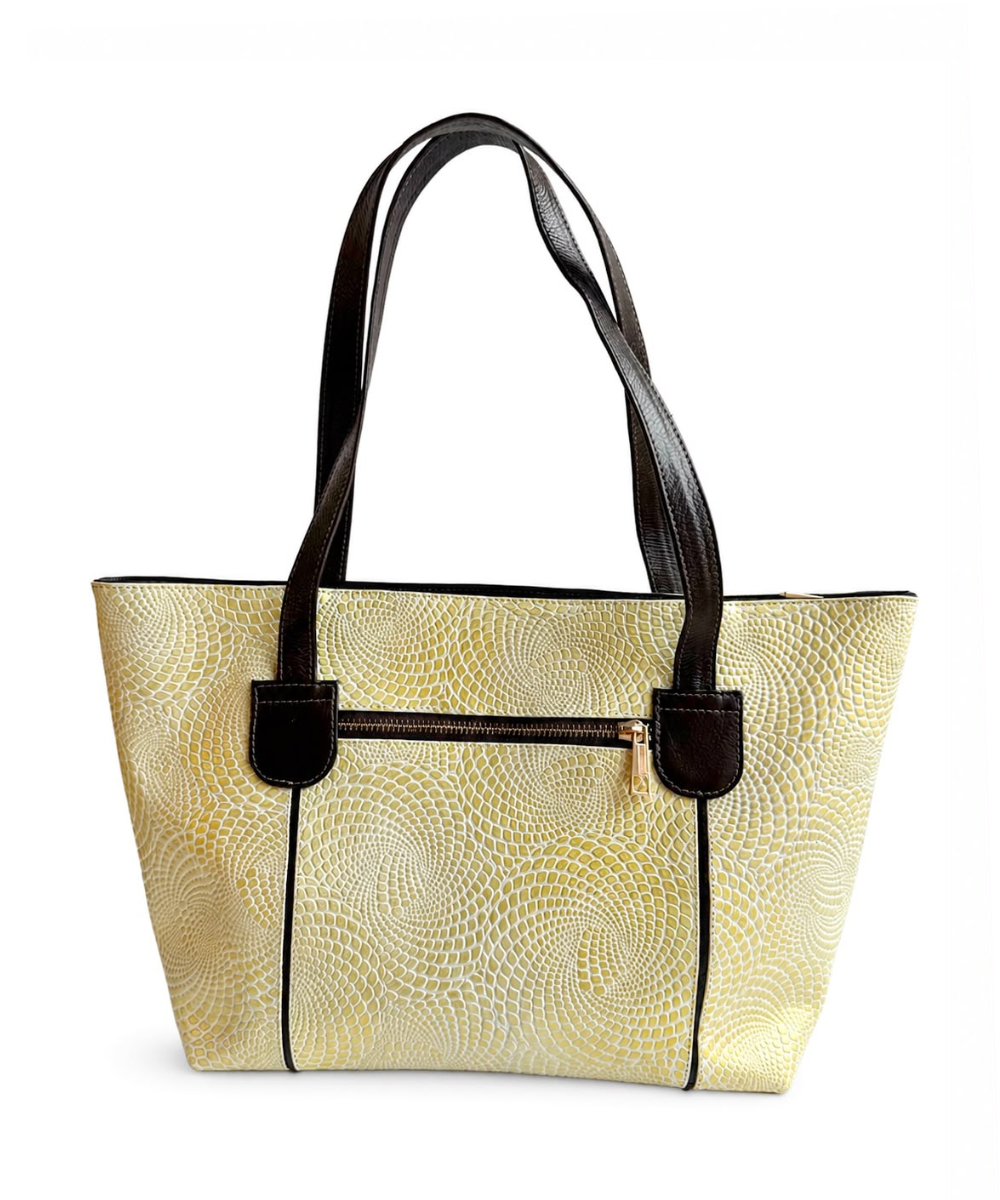 Bolso tote grande en cuero texturizado Marfil Dorado - Imagen 2