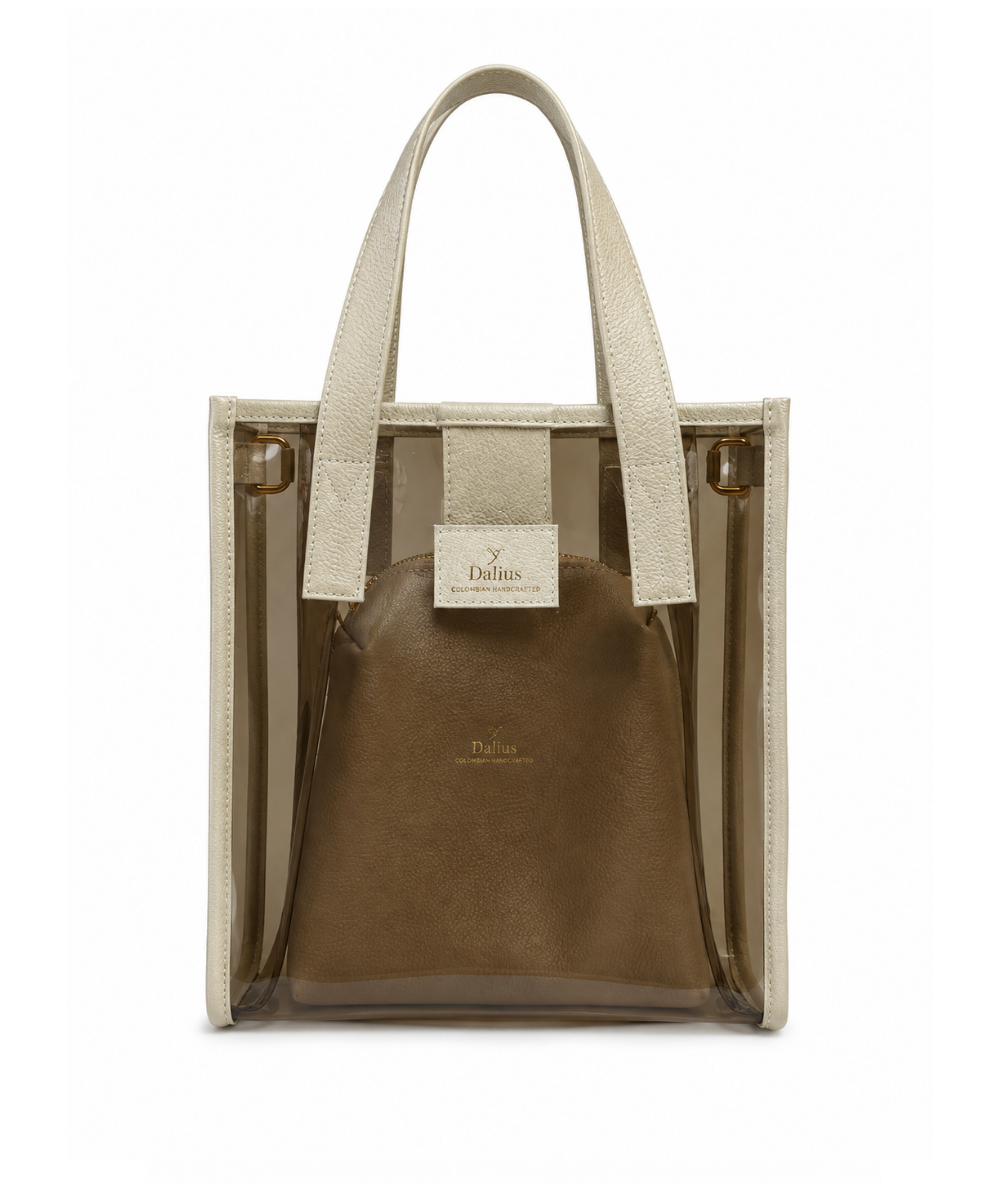 Bolso Mediano Vinilo Oscuro Beige - Imagen 2