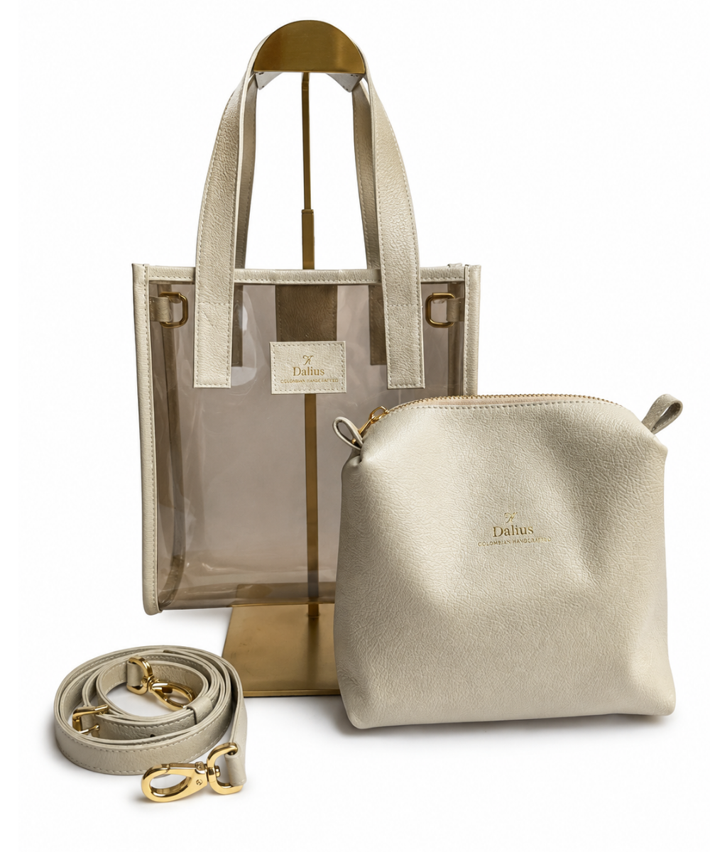 Bolso Mediano Vinilo Oscuro Beige - Imagen 3