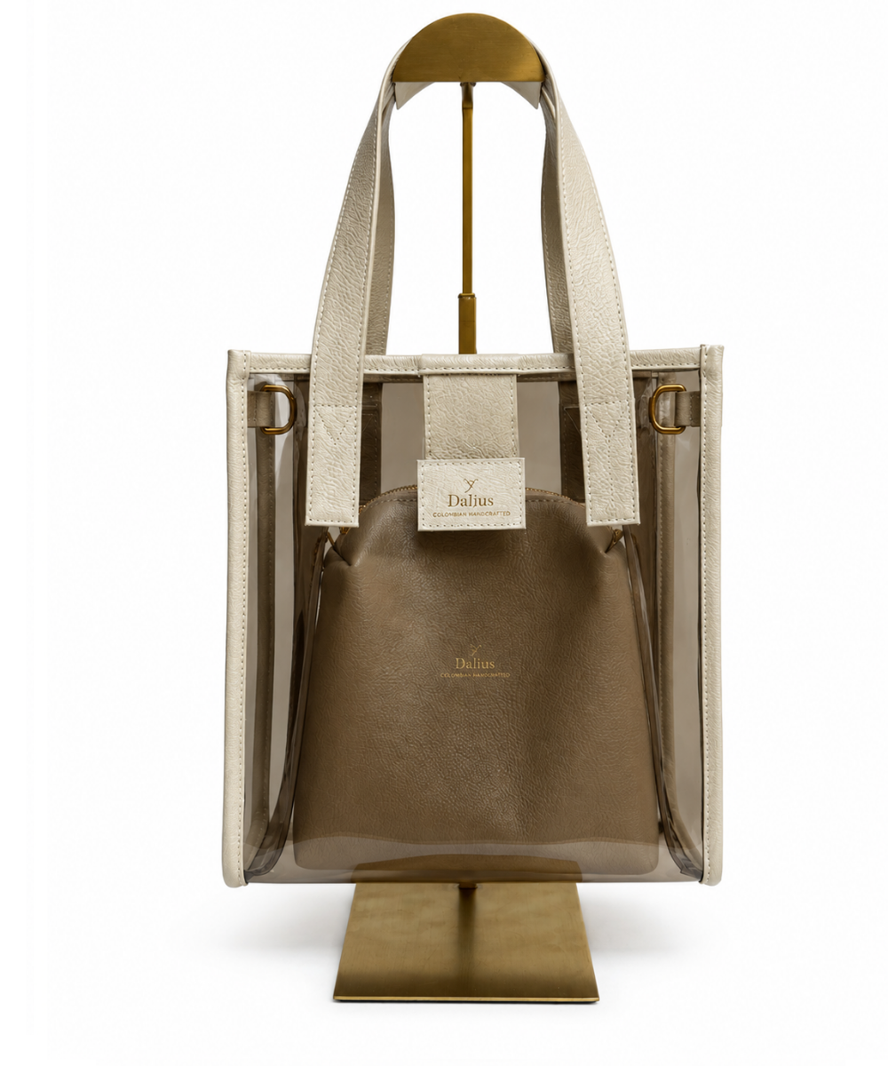 Bolso Mediano Vinilo Oscuro Beige