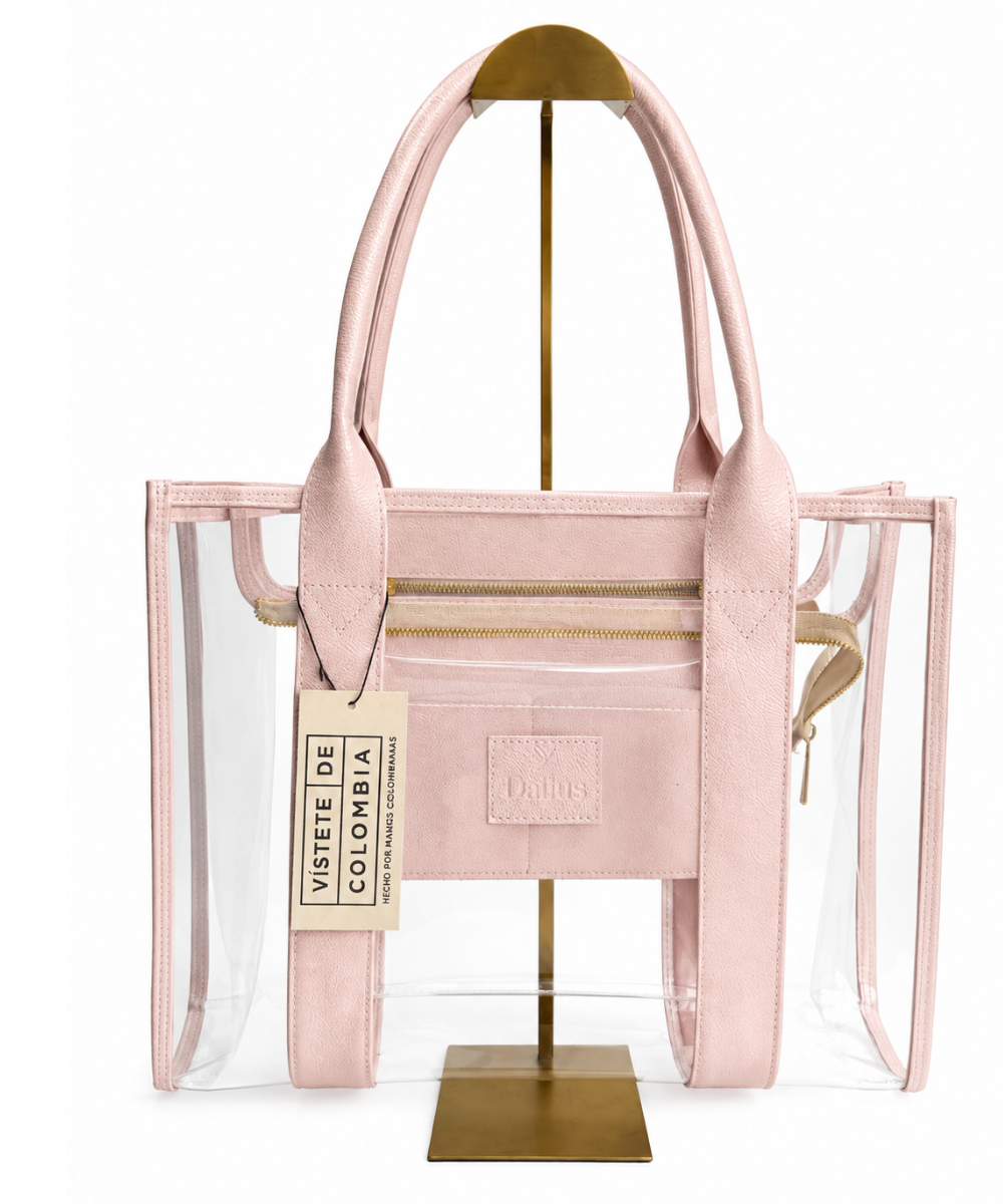 Bolso Tote Transparente Oro Rosa
