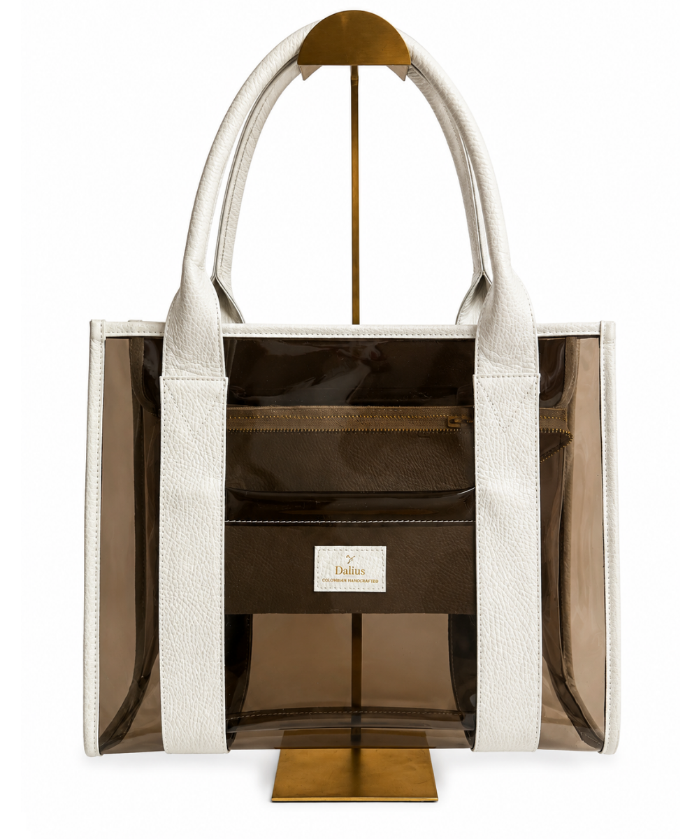 Bolso Tote Vinilo Oscuro Marfil