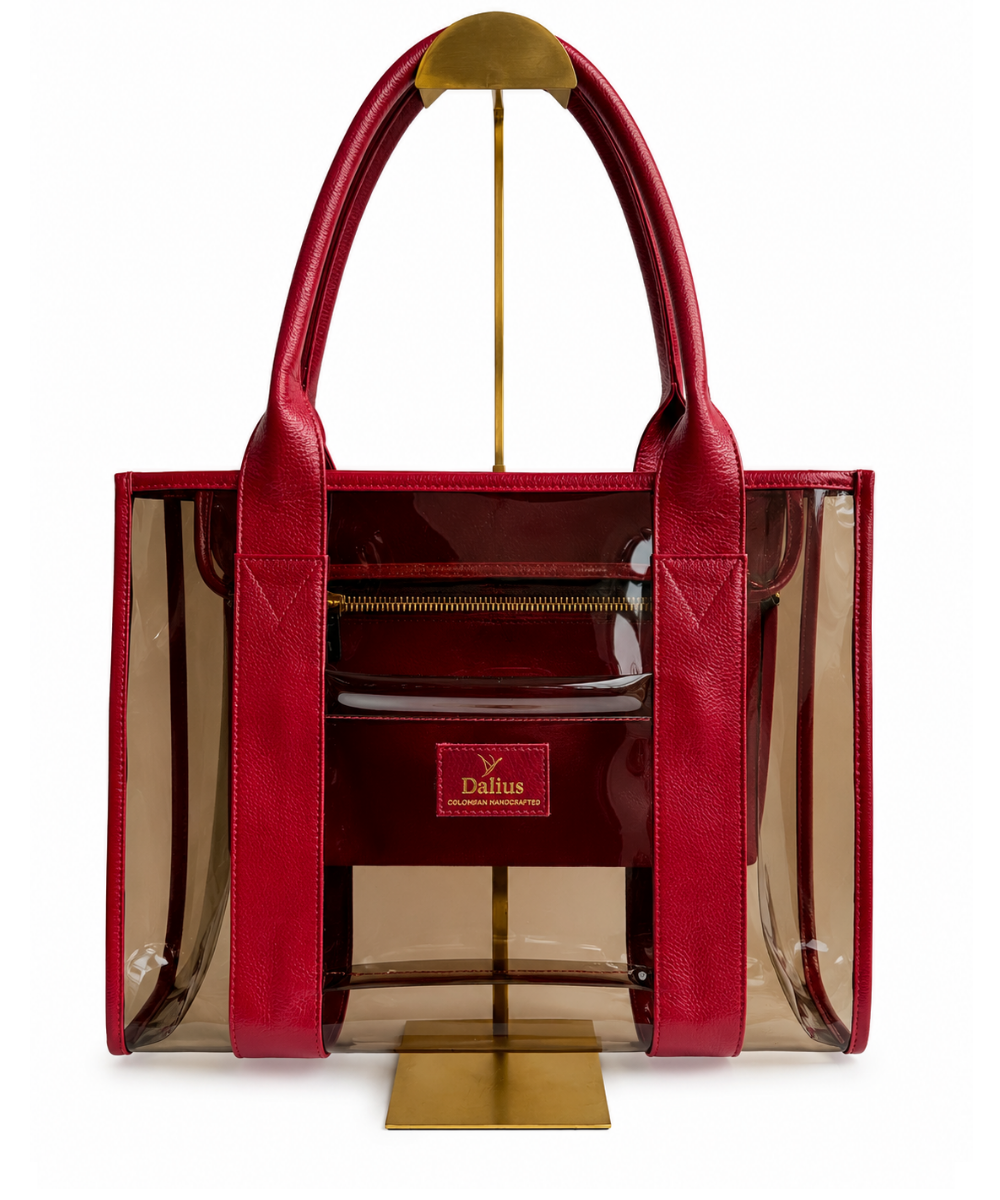 Bolso Tote Vinilo Oscuro Rojo