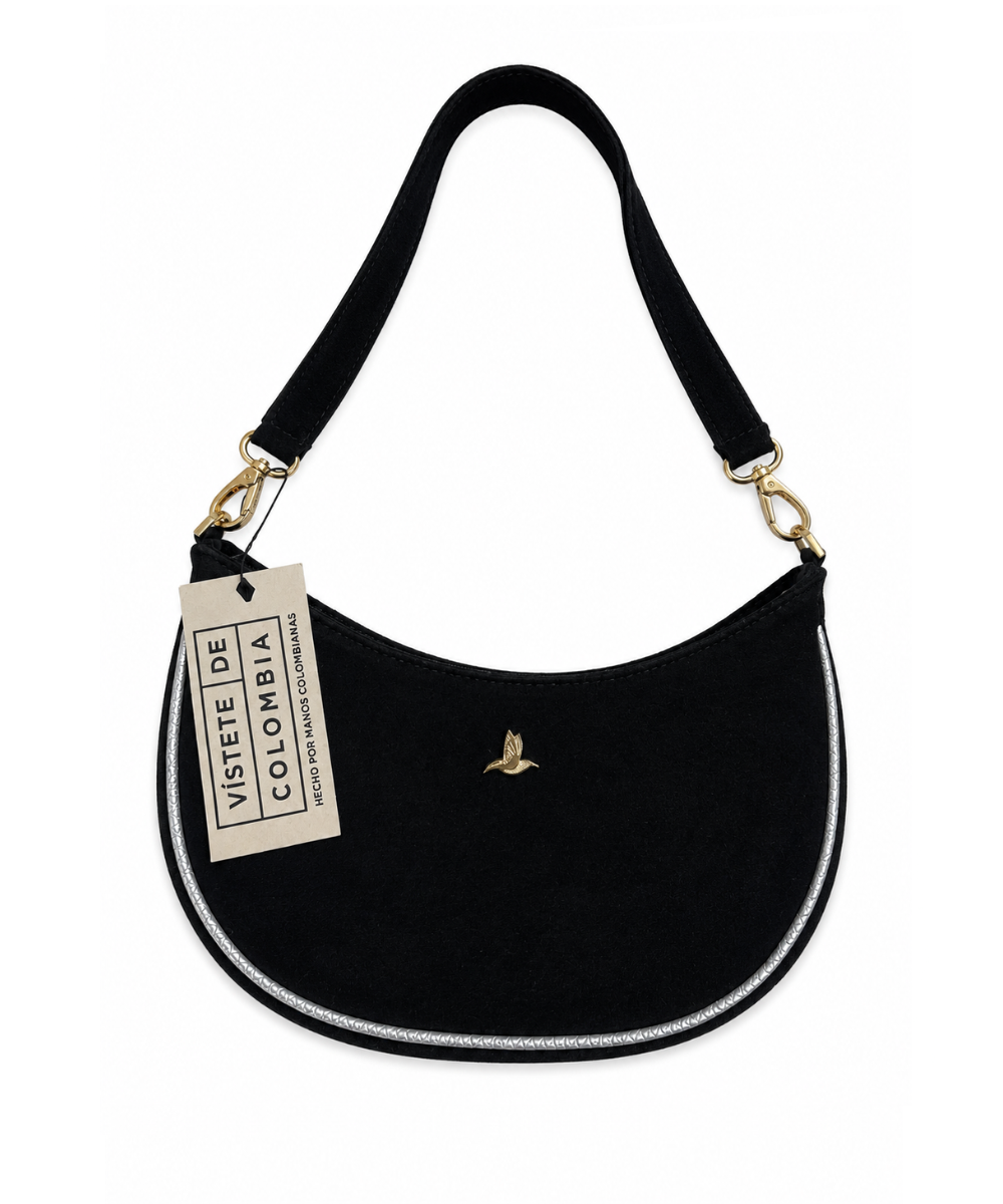 Bolso Hobo Negro Eclipse en Cuero Ante - Imagen 3