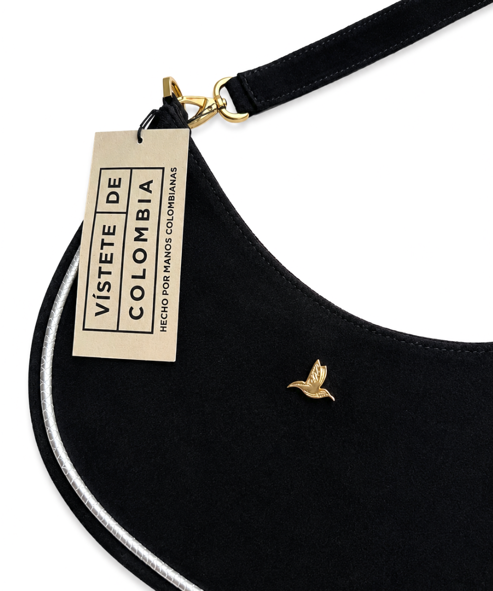 Bolso Hobo Negro Eclipse en Cuero Ante - Imagen 2